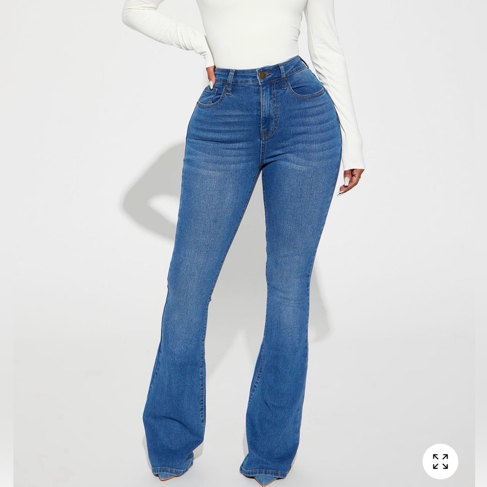 Fashion Nova Classic Blue Denim Flare Jeans